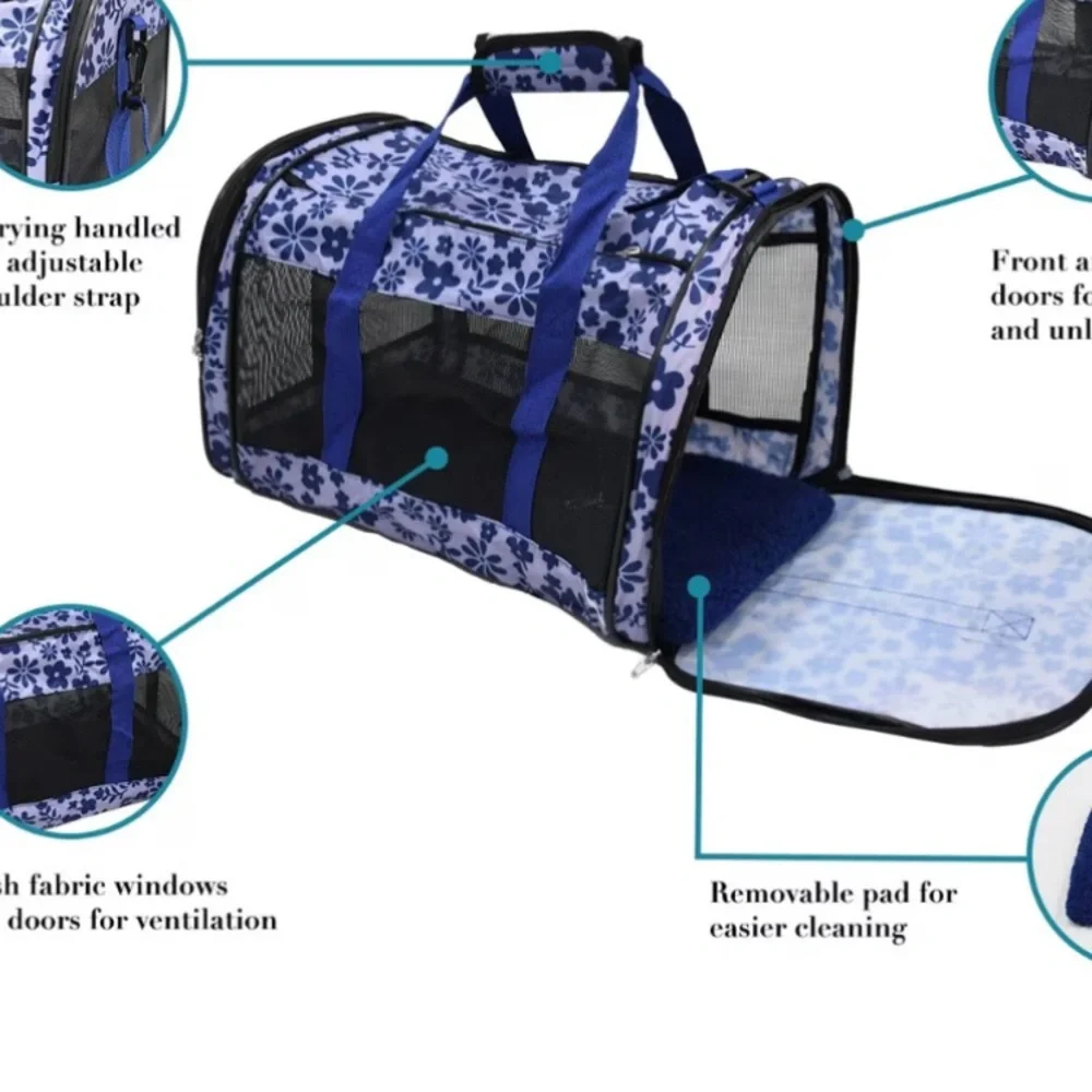 Navy Floral Cat Travel Carrier